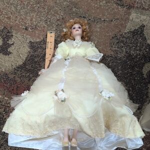 Porcelain Collector Doll in Pale Yellow Gown